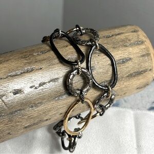 Brighton Pebble Metal Bracelet Double Strand Tri-tone Silver Plated 8.5"L